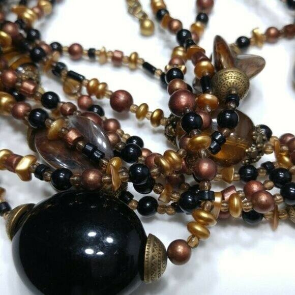 Chico's Lucite Multi-Strand Beaded Necklace, 9 Strand, Brown Black Gold, 20 Inch - Picture 6 of 12